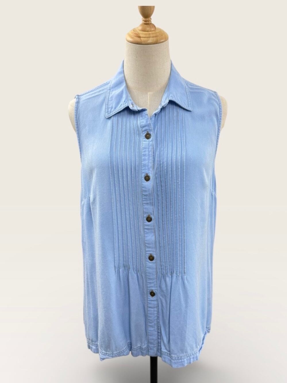 Jones New York Sport Chambray Sleeveless Top with Front Pleats, See Measurements